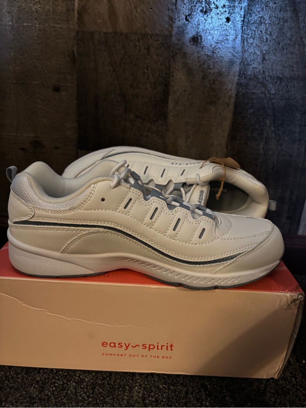 Easy Spirit Women’s White and Gray Comfort Walking Sneakers